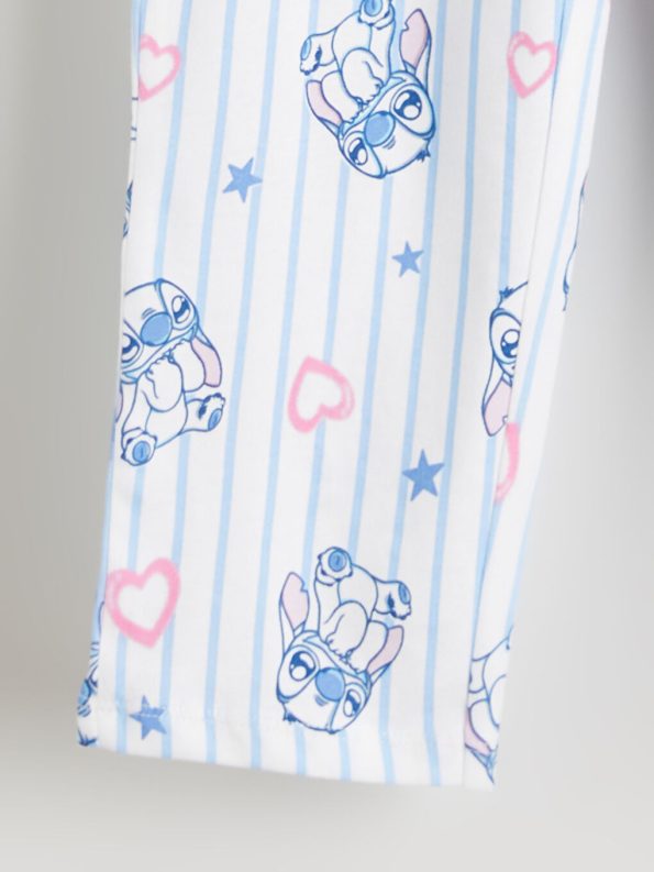 LCW Kids Blue Crew Neck Stitch Printed Pajama Set for Girls