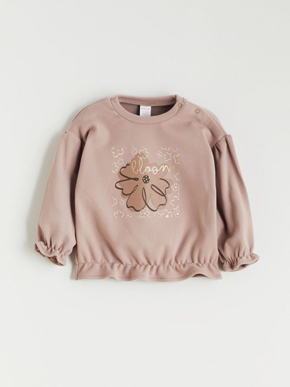 LCW Baby Brown Floral Print Ruffled Sweatshirt and Pants Set