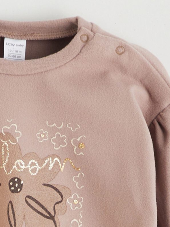 LCW Baby Brown Floral Print Ruffled Sweatshirt and Pants Set