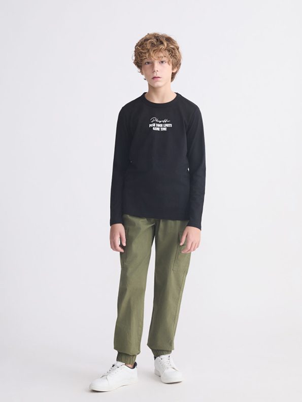 LCW Kids Black Crew Neck Long Sleeve T-Shirt for Boys