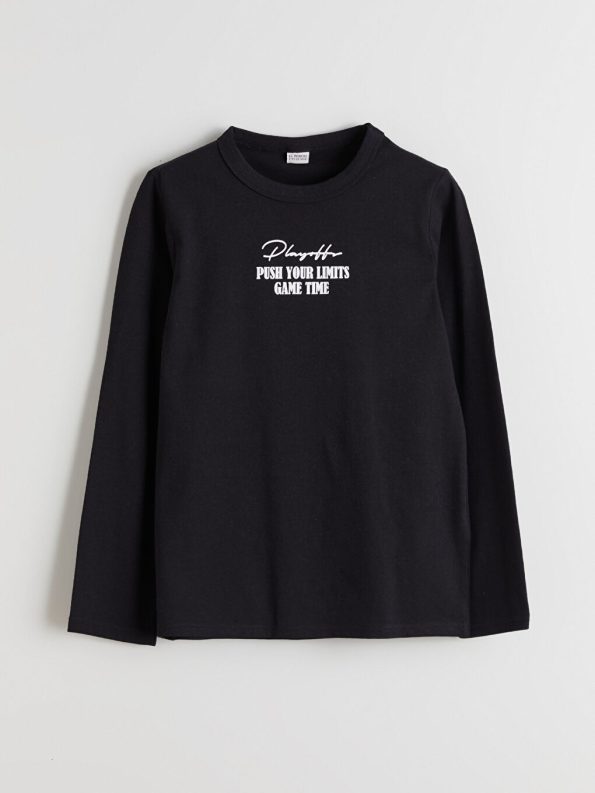 LCW Kids Black Crew Neck Long Sleeve T-Shirt for Boys