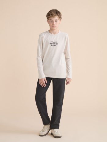 LCW Kids Beige Crew Neck Long Sleeve Boys T-Shirt