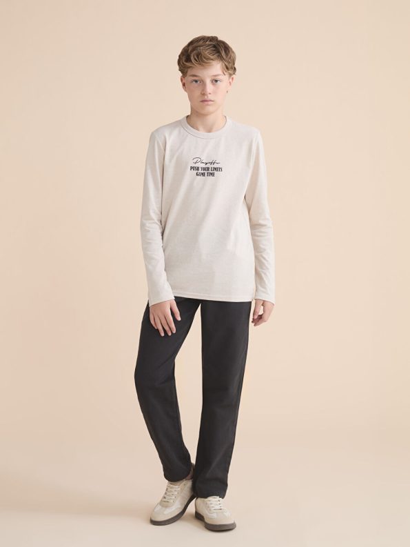 LCW Kids Beige Crew Neck Long Sleeve Boys T-Shirt