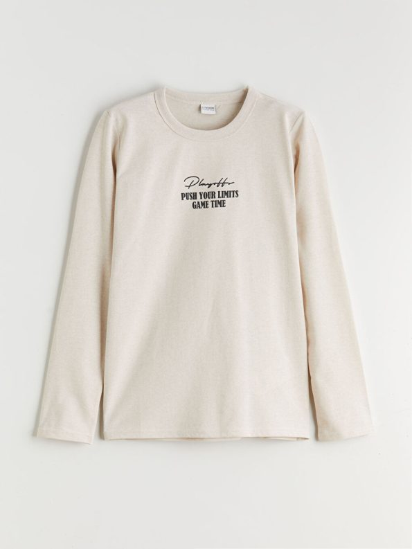 LCW Kids Beige Crew Neck Long Sleeve Boys T-Shirt