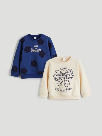 LCW Kids Beige Crew Neck Sweatshirt Set for Girls