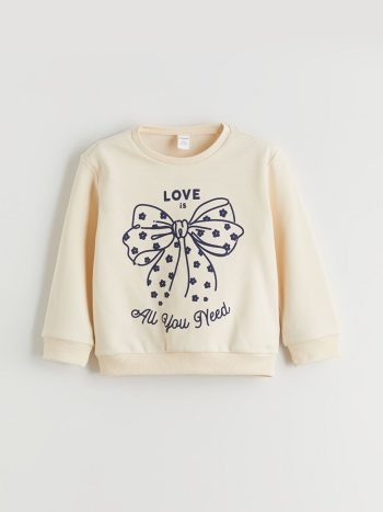 LCW Kids Beige Crew Neck Sweatshirt Set for Girls