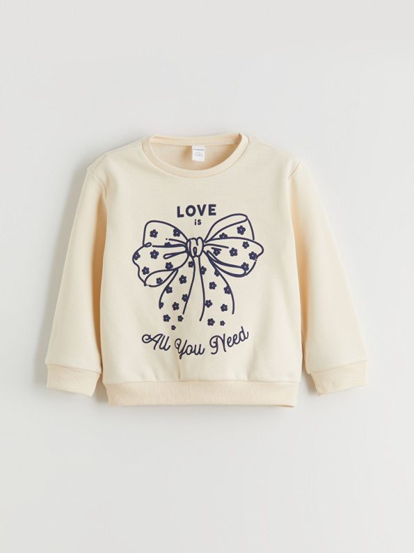 LCW Kids Beige Crew Neck Sweatshirt Set for Girls