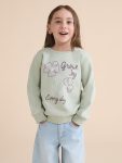 LCW Kids Green Printed Crew Neck Thick Sweatshirt