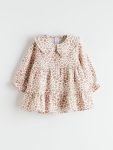 LCW Baby Brown Ruffled Collar Dress for Girls