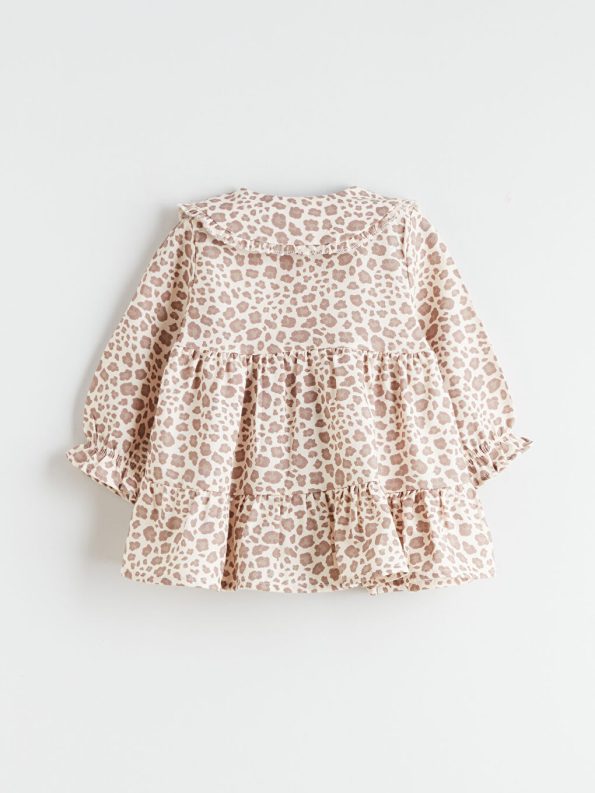 LCW Baby Brown Ruffled Collar Dress for Girls