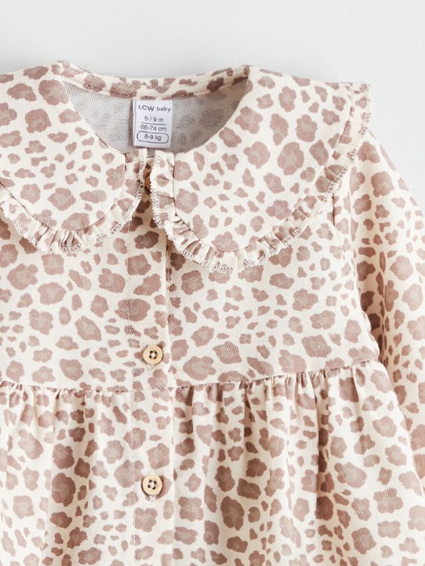 LCW Baby Brown Ruffled Collar Dress for Girls