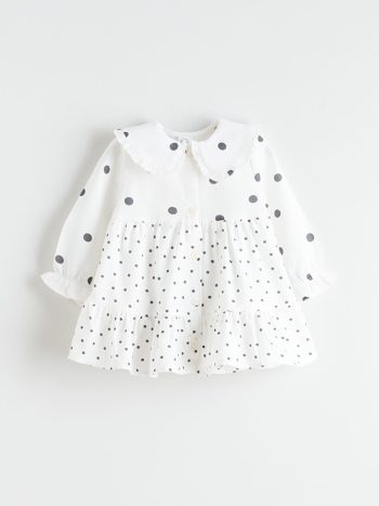 LCW Baby Cream Ruffled Collar Dress for Girls
