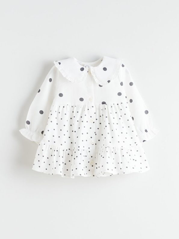 LCW Baby Cream Ruffled Collar Dress for Girls