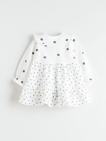 LCW Baby Cream Ruffled Collar Dress for Girls