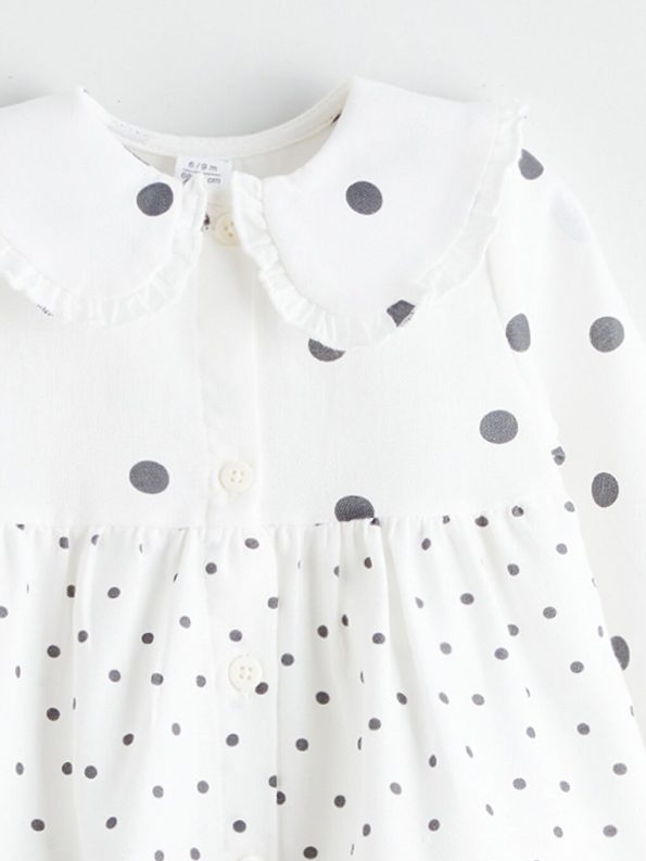 LCW Baby Cream Ruffled Collar Dress for Girls