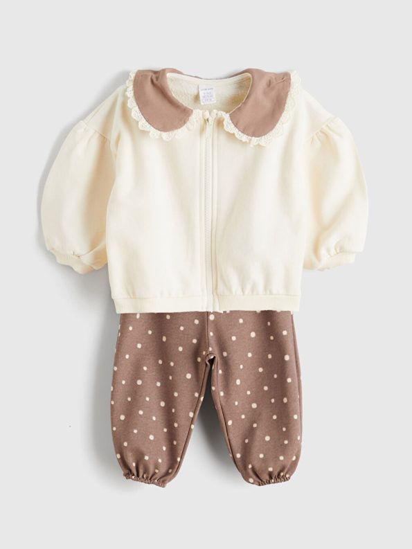 LCW Baby Ecru Peter Pan Collar Cardigan and Pants Set