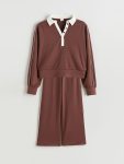 LCW Kids Burgundy Polo Neck Girls Sweatshirt and Jogging Pants