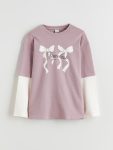LCW Kids Purple Bow Print Crew Neck T-Shirt