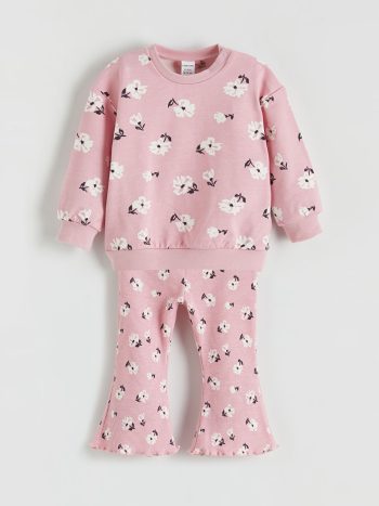 LCW Kids Pink Floral Print Girls Sweatshirt and Leggings Set