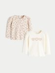 LCW Baby Beige Crew Neck T-Shirt Set for Girls