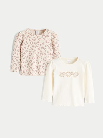 LCW Baby Beige Crew Neck T-Shirt Set for Girls