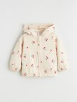 LCW Baby Beige Hooded Cherry Print Zippered Sweatshirt