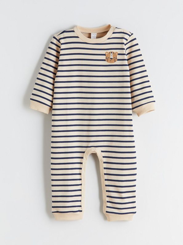 LCW Baby Beige Striped Bicycle Neck Romper