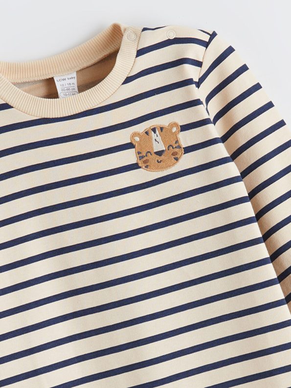 LCW Baby Beige Striped Bicycle Neck Romper