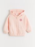LCW Baby Pink Hooded Floral Zip-Up Sweatshirt