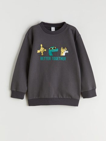 LCW Kids Charcoal Animal Print Boys Sweatshirt