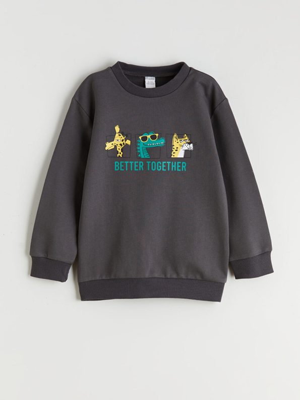LCW Kids Charcoal Animal Print Boys Sweatshirt