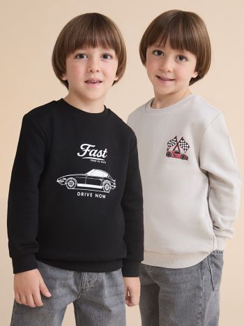 LCW Kids Black Car Print Boys' Sweatshirt Set