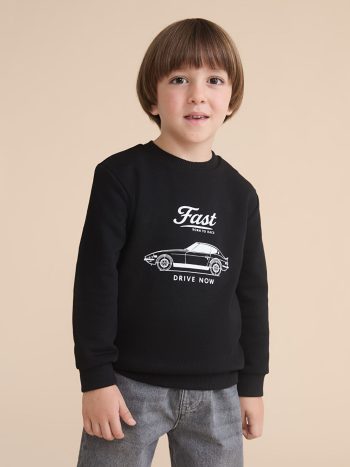 LCW Kids Black Car Print Boys' Sweatshirt Set