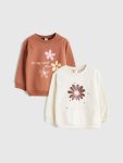 LCW Kids Brown Printed Crew Neck Sweatshirt Set for Girls