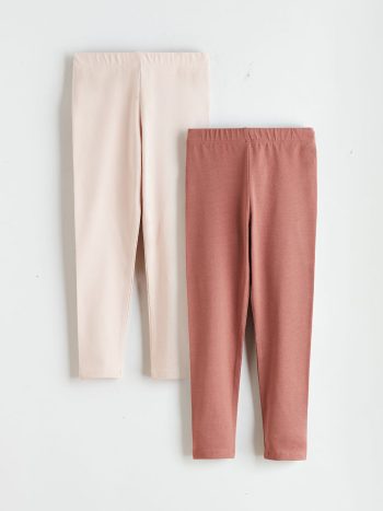 LCW Kids Beige Girls' Elastic Waist Leggings 2-Pack