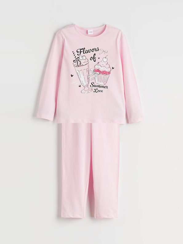 LCW Kids Pink Crew Neck Girls Pajama Set