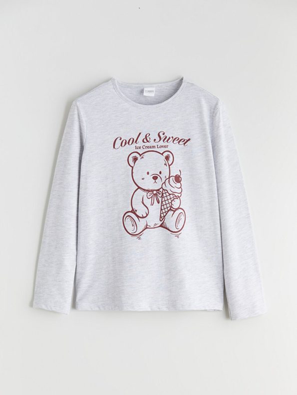 LCW Kids Gray Crew Neck Pajama Set for Girls