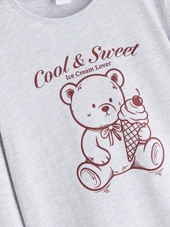 LCW Kids Gray Crew Neck Pajama Set for Girls