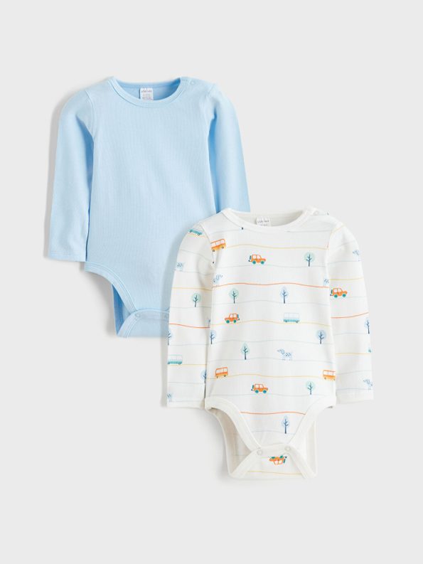 LCW Baby Ecru Crew Neck Baby Boy Bodysuit Set of 2