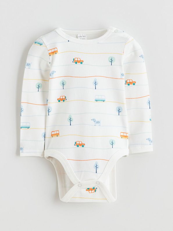 LCW Baby Ecru Crew Neck Baby Boy Bodysuit Set of 2