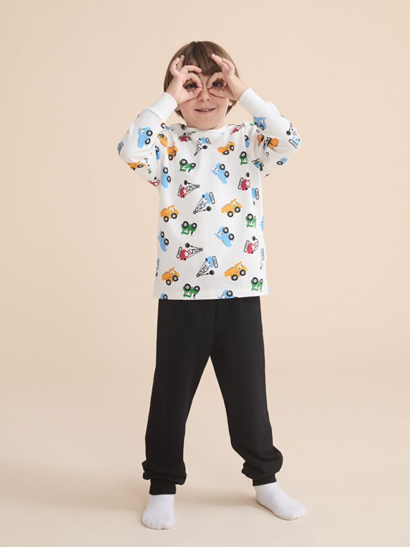 LCW Kids White Crew Neck Boys Pajama Set