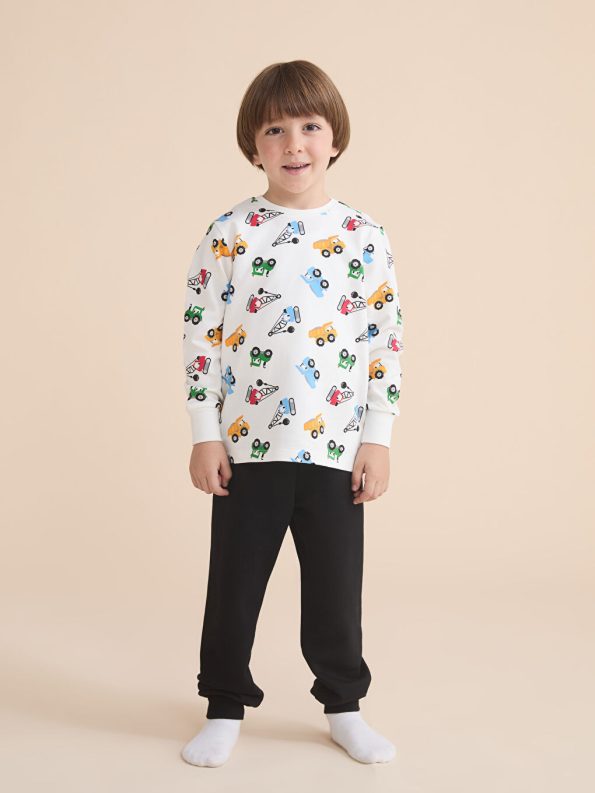 LCW Kids White Crew Neck Boys Pajama Set