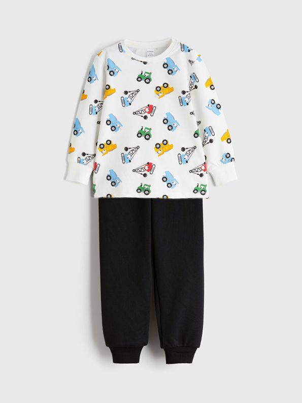 LCW Kids White Crew Neck Boys Pajama Set