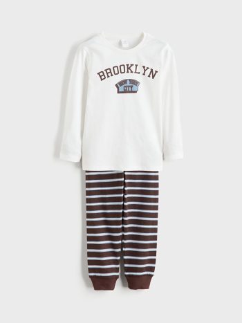 LCW Kids White Crew Neck Boys Pajama Set