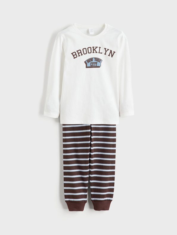LCW Kids White Crew Neck Boys Pajama Set