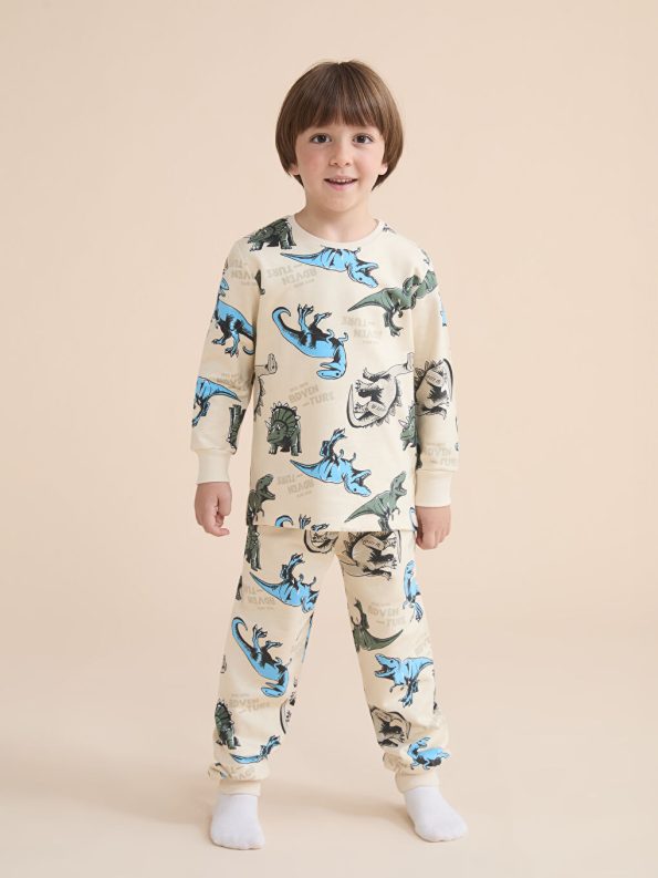 LCW Kids Beige Dinosaur Print Boys Pajama Set