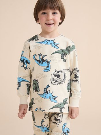 LCW Kids Beige Dinosaur Print Boys Pajama Set