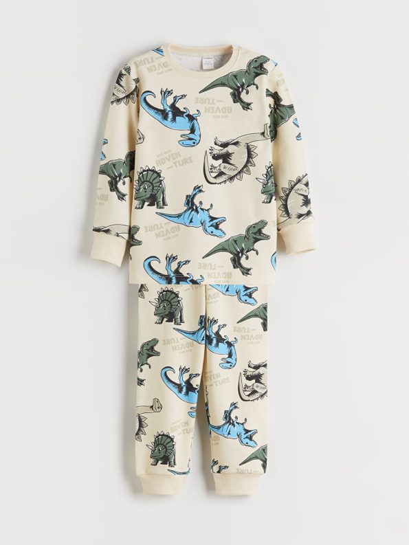 LCW Kids Beige Dinosaur Print Boys Pajama Set
