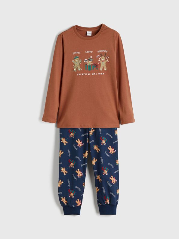 LCW Kids Brown Christmas Themed Boys Pajama Set