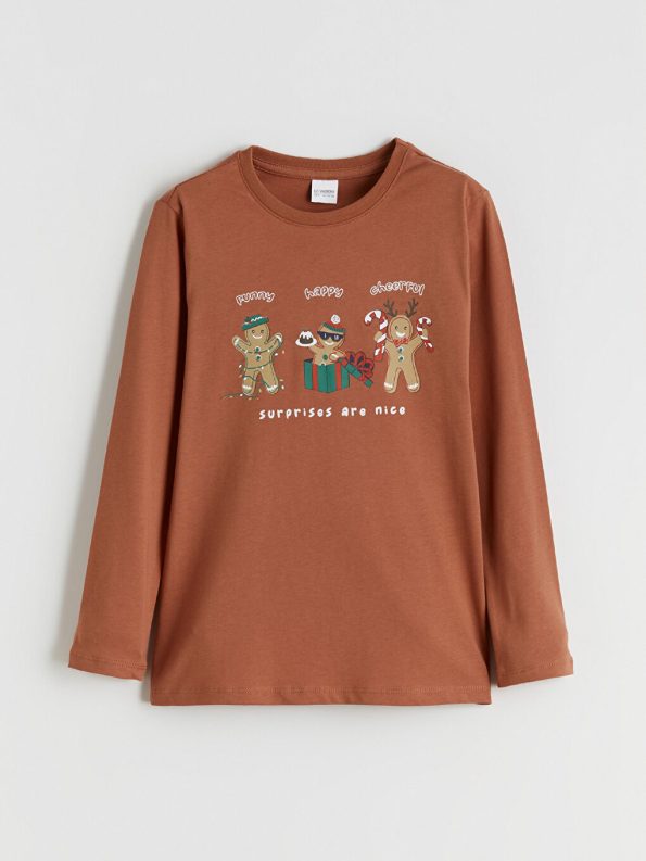 LCW Kids Brown Christmas Themed Boys Pajama Set